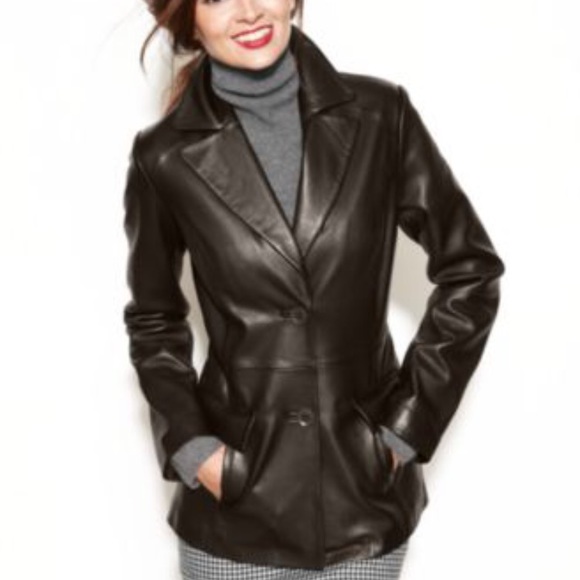 Anne Klein Leather Blazer Jacket 